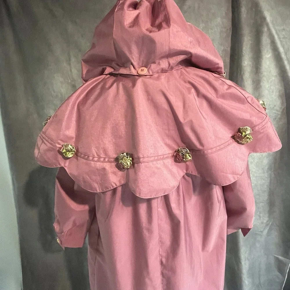 Giacca Young Gallery Vintage Pink Girls 7 Raincoat Rosettes Shiny Capelet Hood‎